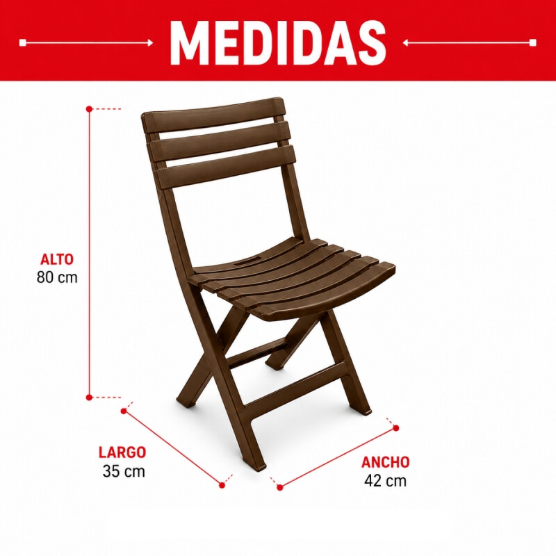 Set x4 Silla Plegable Simil Madera Reforzada Plástico MARRON