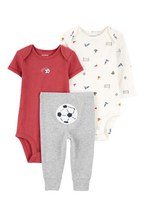Set tres piezas de algodón, pantalón y dos bodies, diseño fútbol Sin color