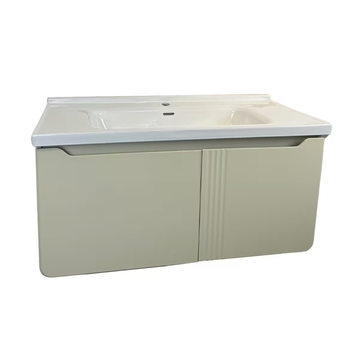 Mueble De Baño Suspendido Curve Beige 100 Cm Con Bacha De Loza 