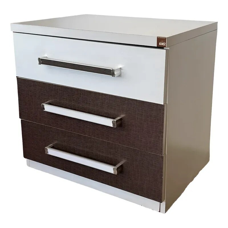 Mesa de luz blanca con 3 cajónes - MERCADERIA CON DETALLES Mesa de luz blanca con 3 cajónes - MERCADERIA CON DETALLES