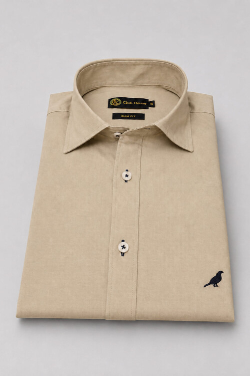 Camisa Cotton Twill Slim Fit Beige