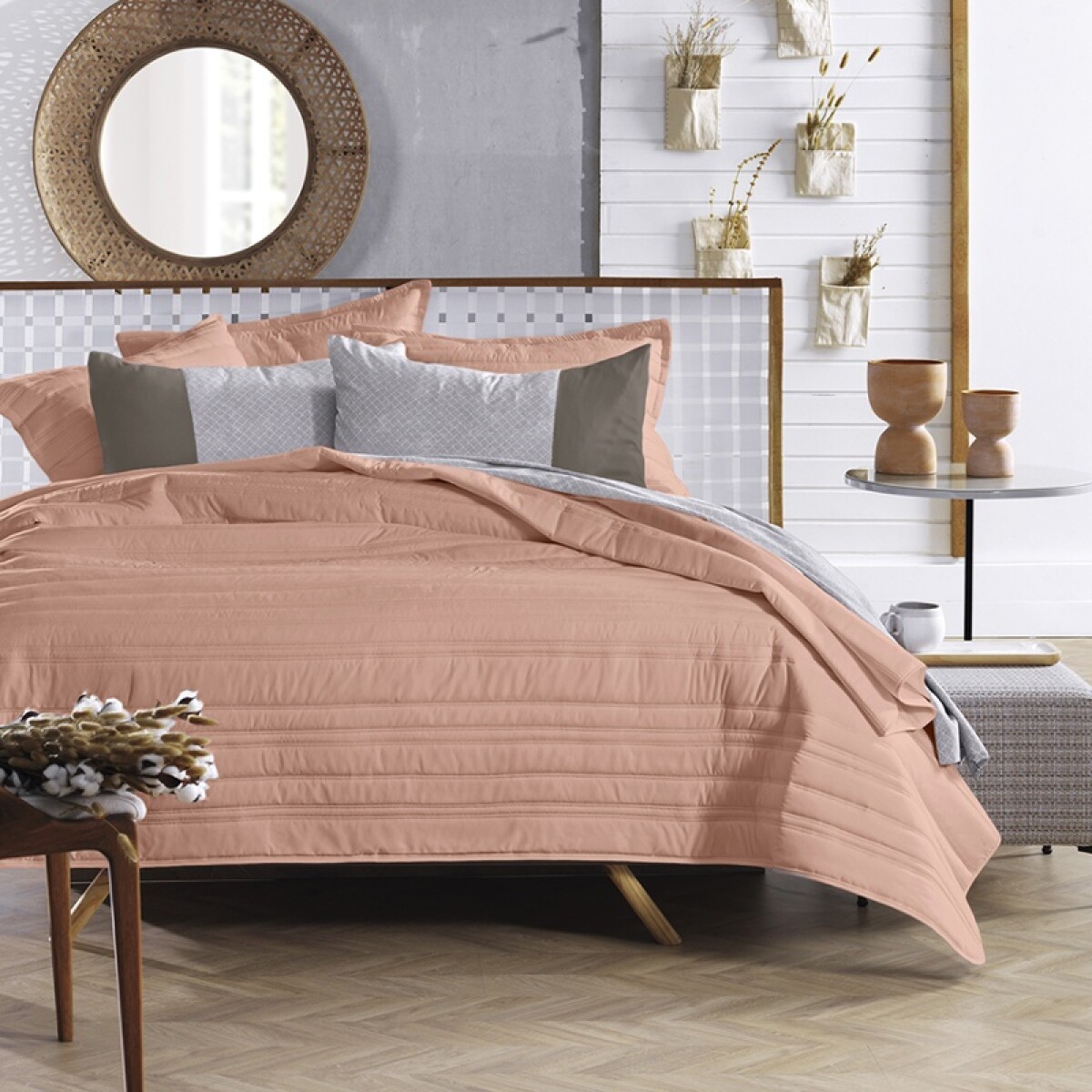 Cubrecama Modelo Tex Salmón - 1 Plaza 