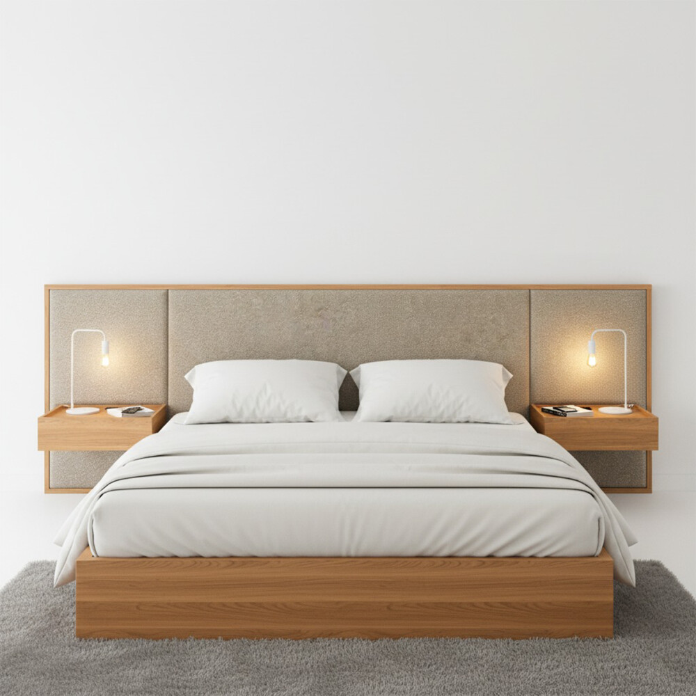 Respaldo Queen con mesa de luz - Moderna Marrón