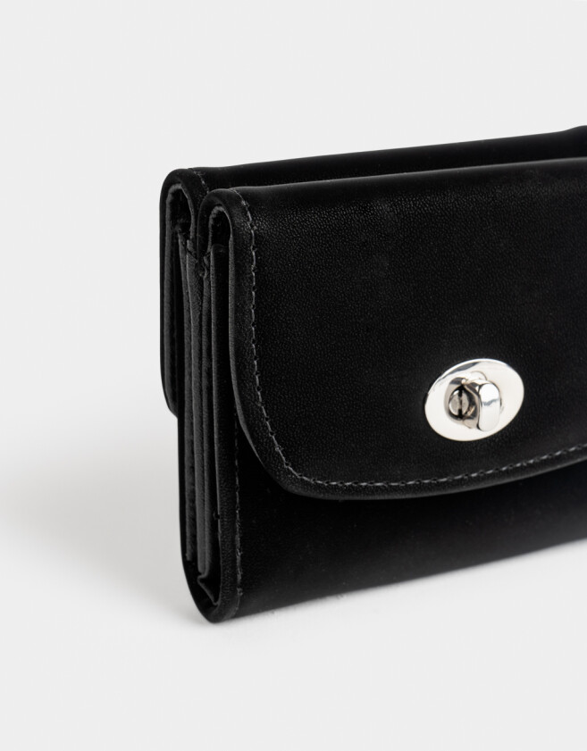 Billetera Clasico Billetera De Cuerina Con Broche - Negro