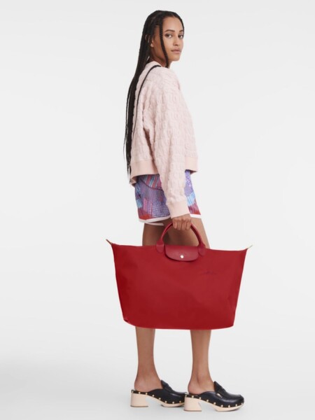 Longchamp -Bolso de viaje Longchamp plegable con cierre y asa corta, Le pliage green Rojo