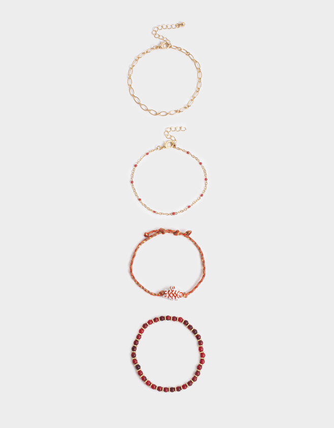 Pulseras Flexibles Sets Cerámica Pulseras Elásticas Set Con Mostacillas - Dorado