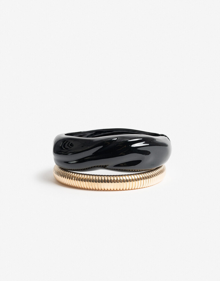 Pulseras Rígidas Sets Metal Set 2 Brazaletes Esmaltado Y Metal - Dorado