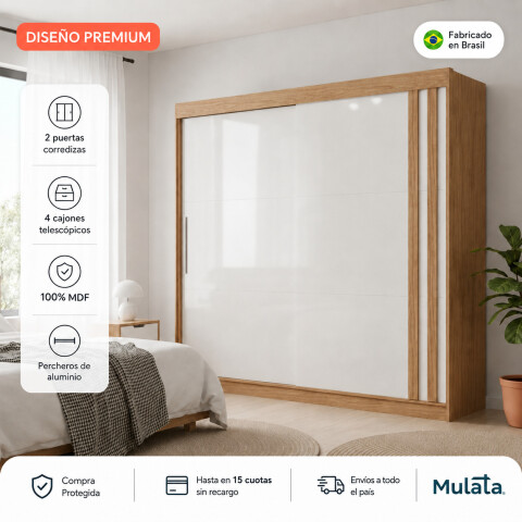 Ropero Seúl Premium – 2 Puertas Corredizas 100% MDF Freijó/Off White Ropero Seúl Premium – 2 Puertas Corredizas 100% MDF Freijó/Off White