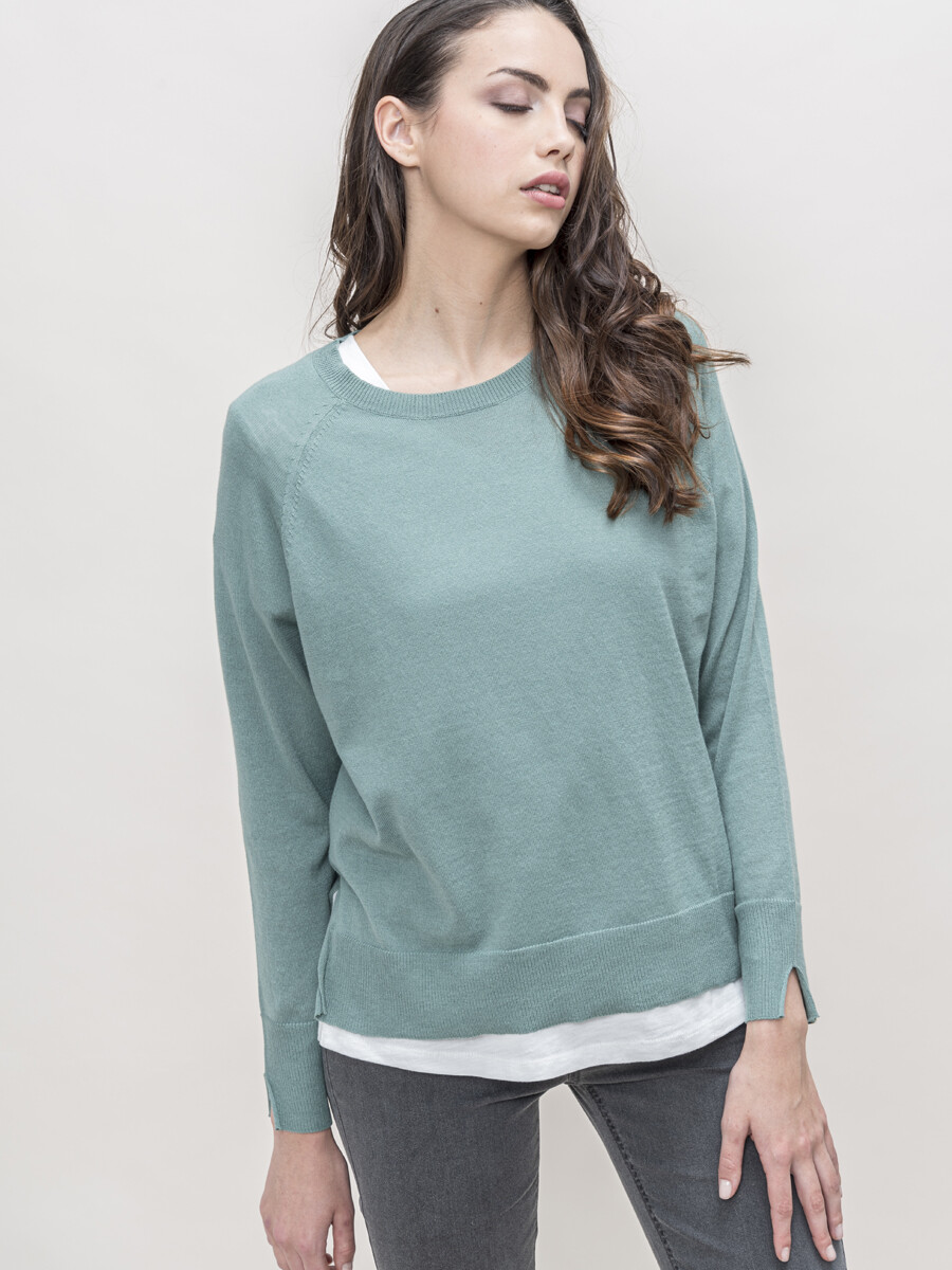 Sweater tejido cuello redondo - Verde menta 