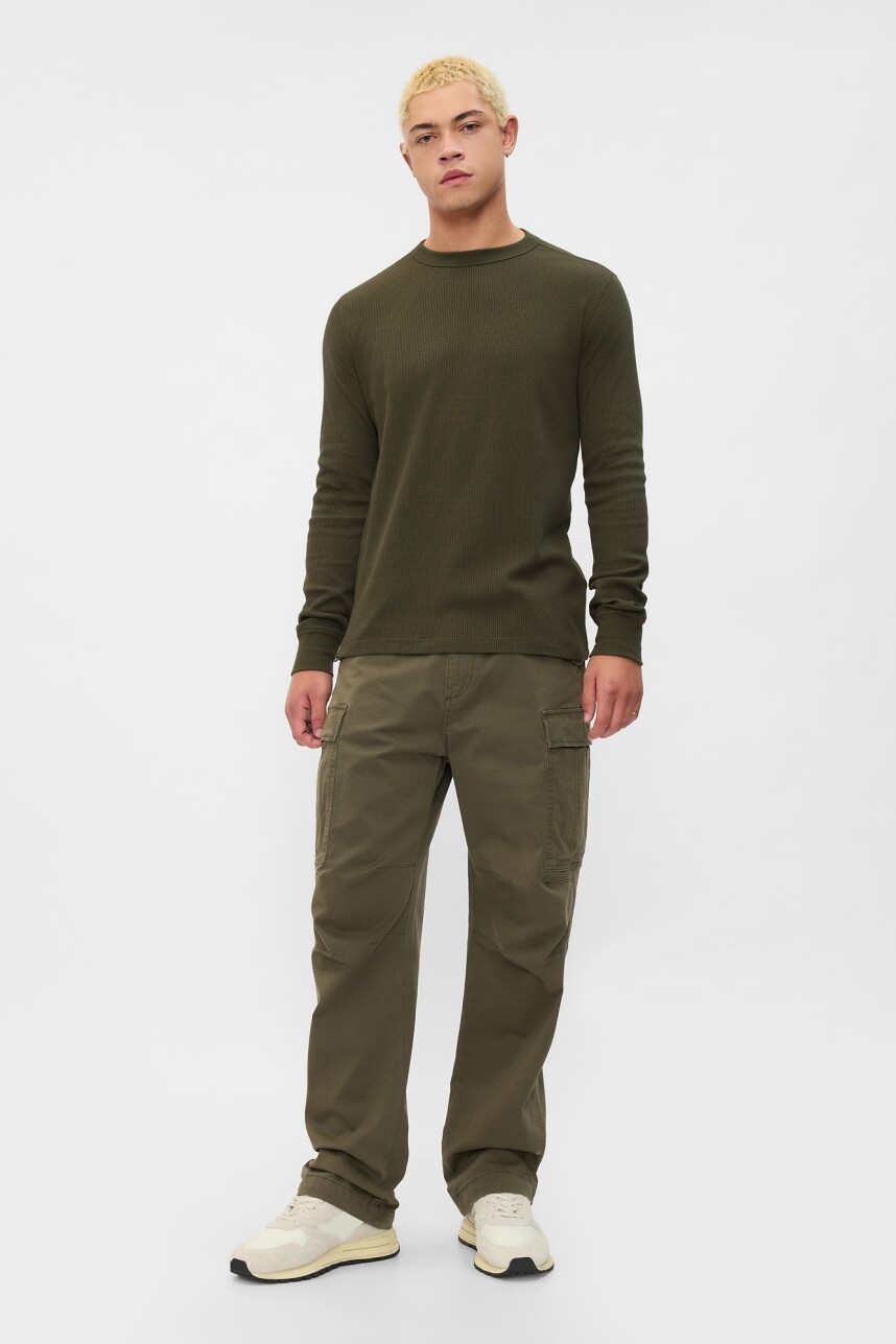 Remera Waffle Manga Larga Hombre Olive Night
