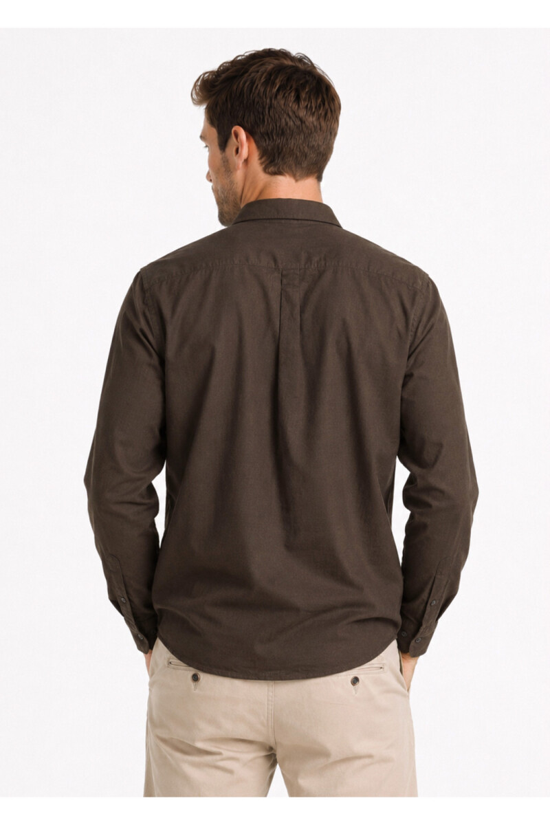 Camisa Arrow Lino Cotton Manga Larga Café
