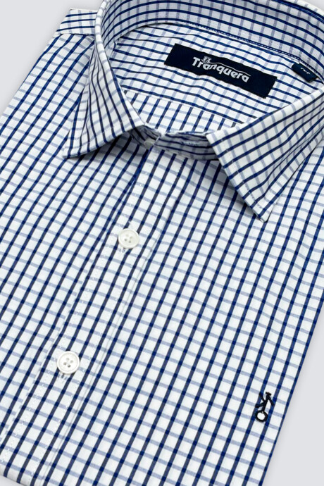 Camisa de Hombre Premium Cuello s/Botones Cuadros Azules