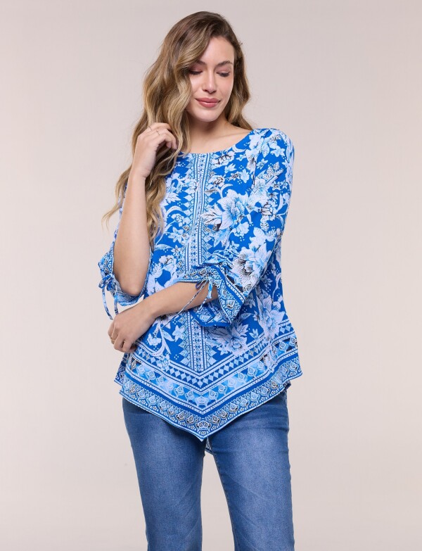 Blusa Poncho Floral AZUL/MULTI