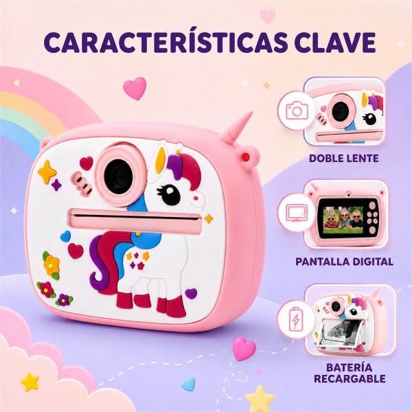 Cámara Infantil Instantánea Gatito con Doble Lente y Selfie ROSA