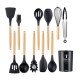 Utensilios Cocina Menage Juego Set X12 Madera Y Silicona Color Negro