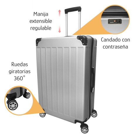 Valija Grande Rígida Ruedas 360° Candado Esquinas Reforzadas Gris