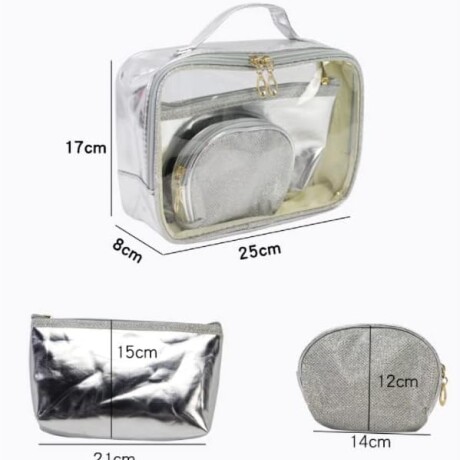 Necessaire 3 Estuches Metalizados Plateado