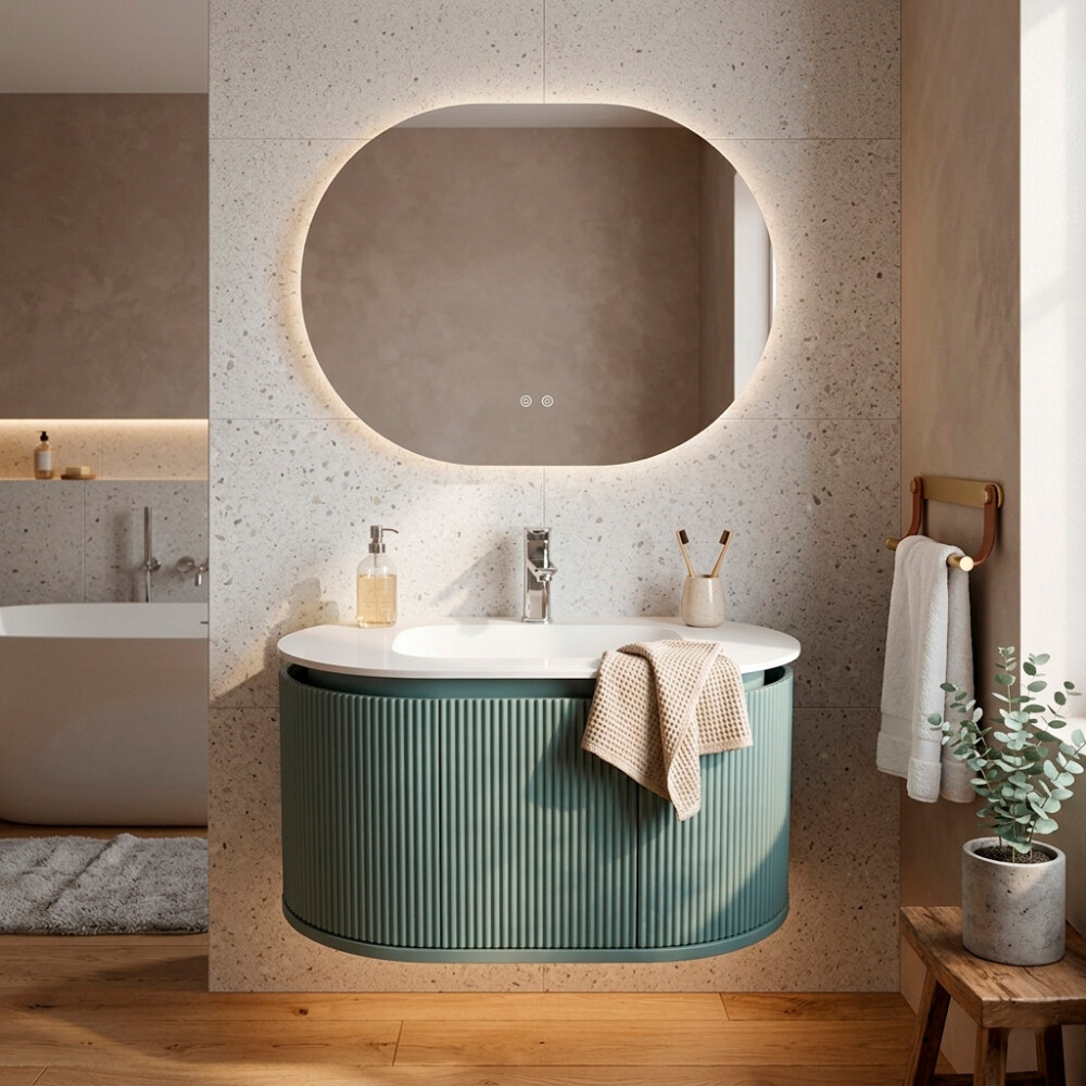 CONJUNTO DE BAÑO HABITARE MODELO LT6004-80 / MUEBLE PVC+ BACHA + ESPEJO CIRCULAR C/ LUZ LED - 80 cm Conjunto De Baño Habitare Modelo Lt6004-80 / Mueble Pvc+ Bacha + Espejo Circular C/ Luz Led - 80 Cm
