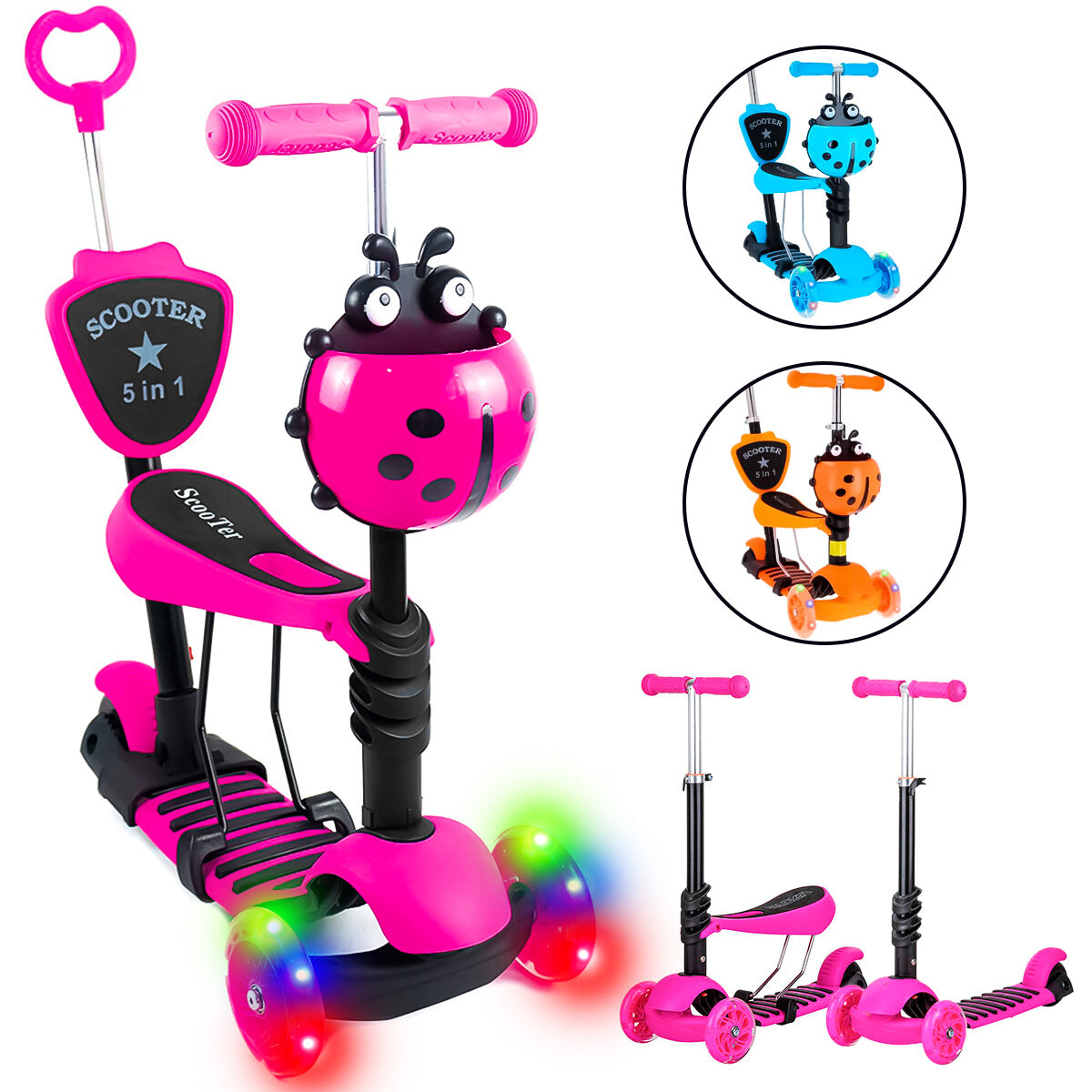 Monopatin Tripatín Buggy Infantil C/ Asiento Y Guía - Rosado 