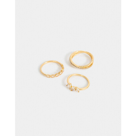 Set De Anillos Oro Zirconia Dorado