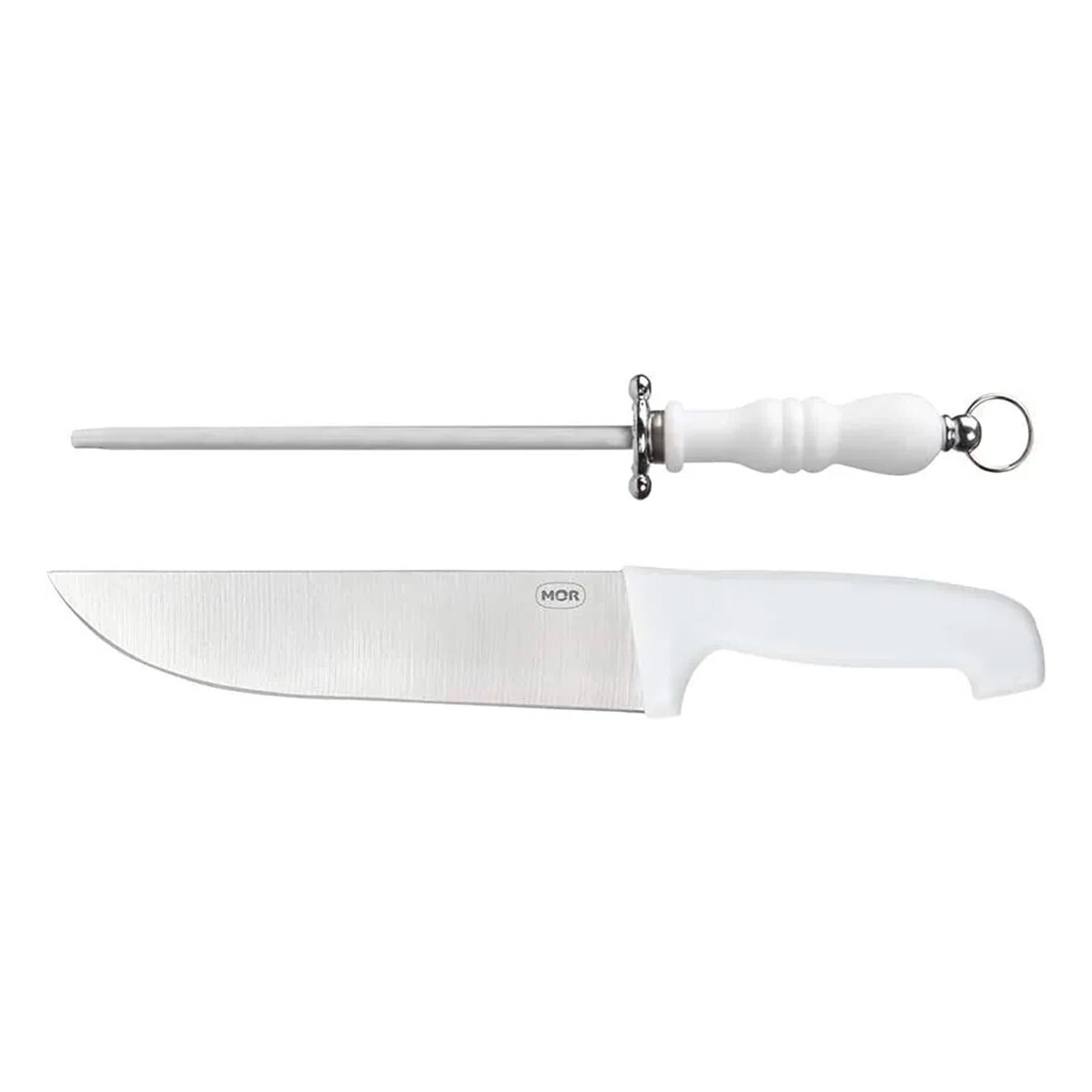 Set asador: Cuchillo y chaira mango blanco - BLANCO 