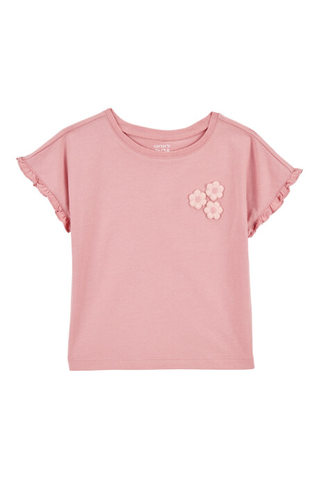 Remera de algodón, mangas con volantes y estampa floral Remera de algodón, mangas con volantes y estampa floral