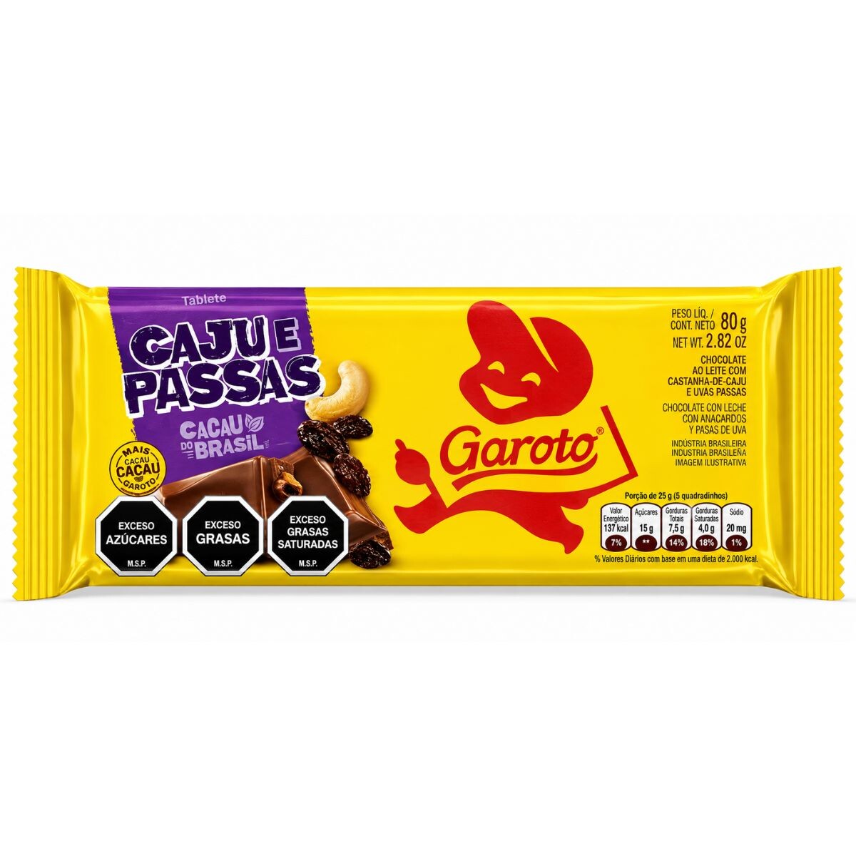 TABLETA GAROTO CHOCOLATE 80G CAST/PASAS 