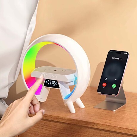 Parlante Bluetooth c/ Carga Rápida Inalámbrica Cel y Luz RGB Blanco