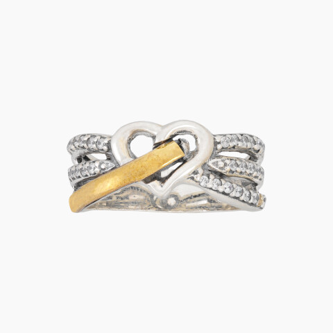 Anillo en plata y oro con circonias en forma de corazón Anillo En Plata Y Oro Con Circonias En Forma De Corazón