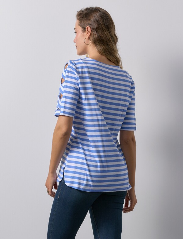 Remera Algodon Lineas AZUL/MULTI