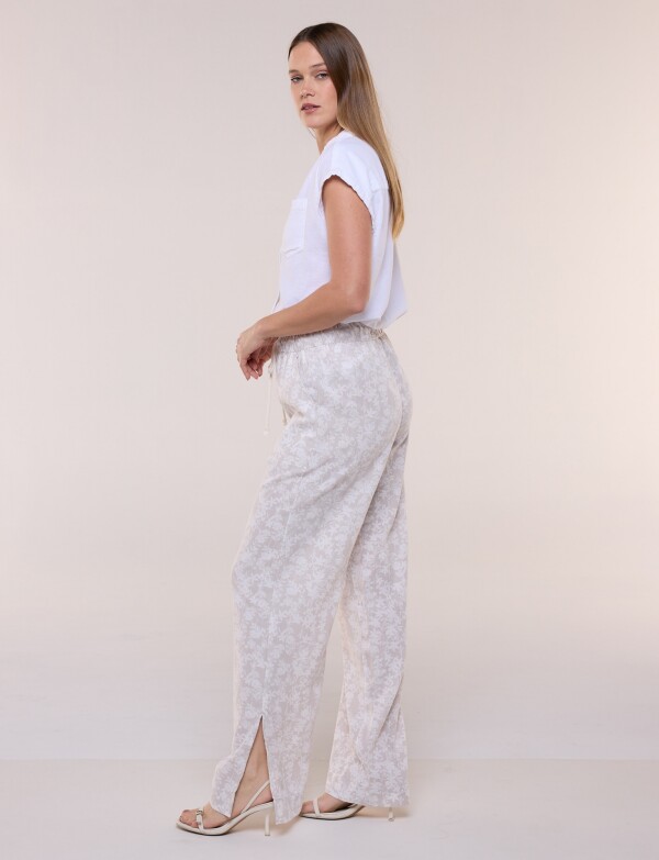 Pantalón De Lino Wide Leg BEIGE/MULTI