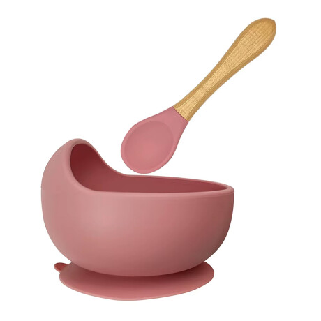 Set de Comida Bebé Irrompible en Silicona c/ Bowl y Cuchara Rosa Viejo