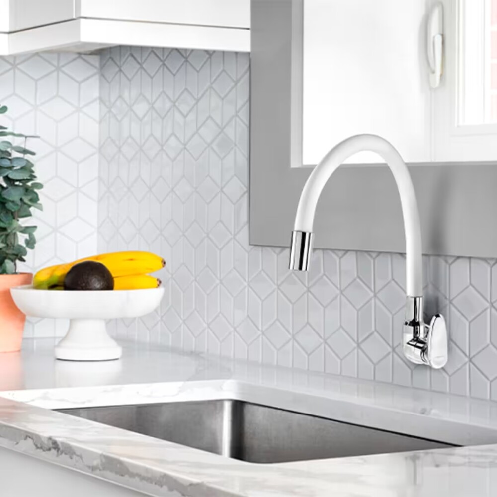 Grifo unitario de cocina para pared Allure Mouve Blanco Cromo Grifo Unitario De Cocina Para Pared Allure Mouve Blanco Cromo