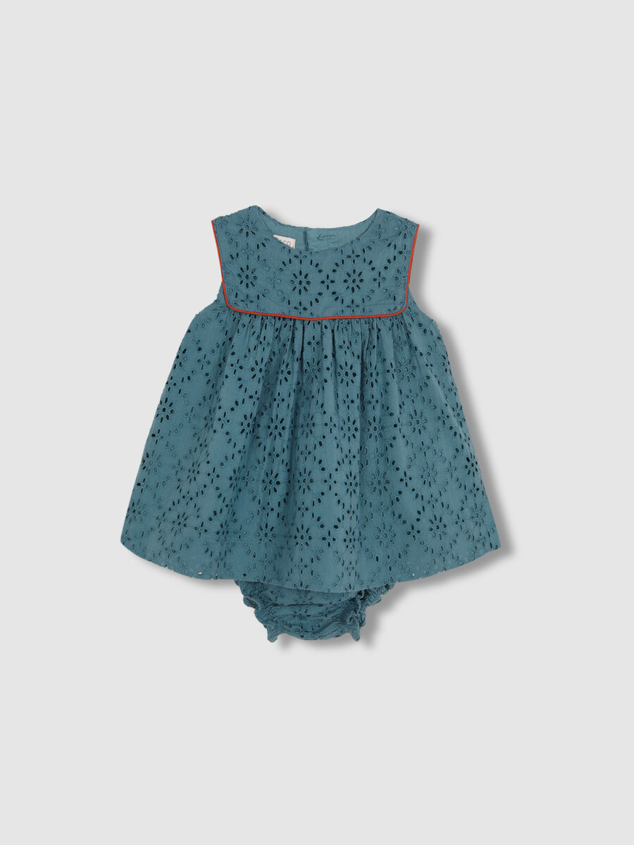 Vestido Openwork Contraste Azul Claro