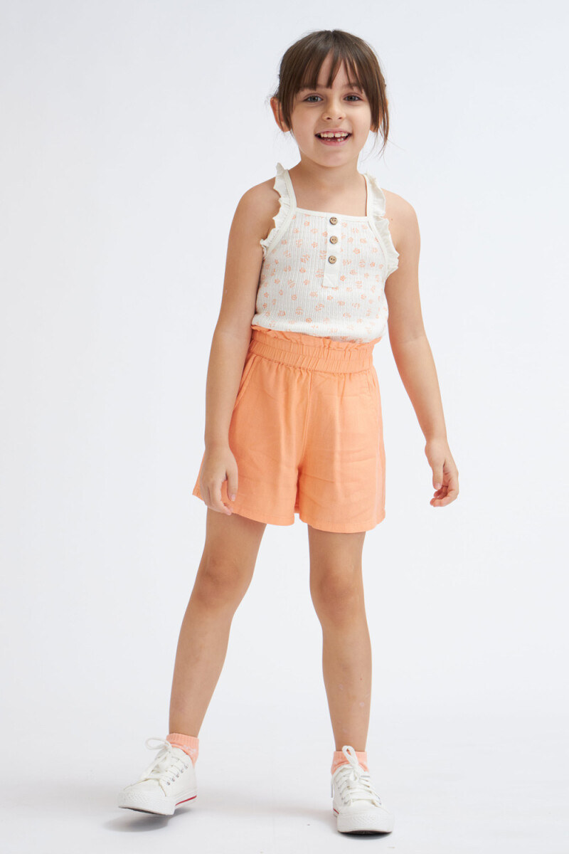Camiseta en rib sin mangas con flores Crudo