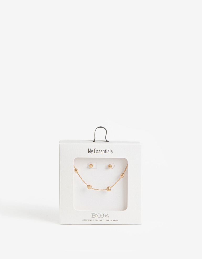 Bijouterie Set Metal Set De Aros Pasantes Y Collar Corazones - Dorado