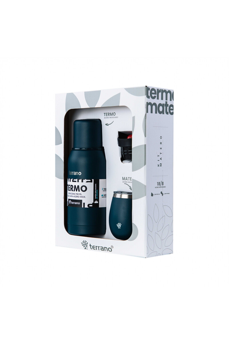 KIT V1 TERMO CLASICO 750ML SIN MANIJA TERRANO KIT V1 MATE + TERMO CLASICO 750ML AZUL