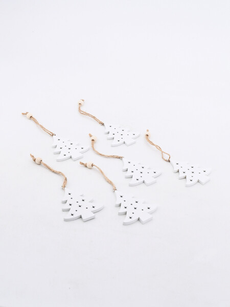 ADORNO COLGANTE MDF ARBOL x 6 BLANCO