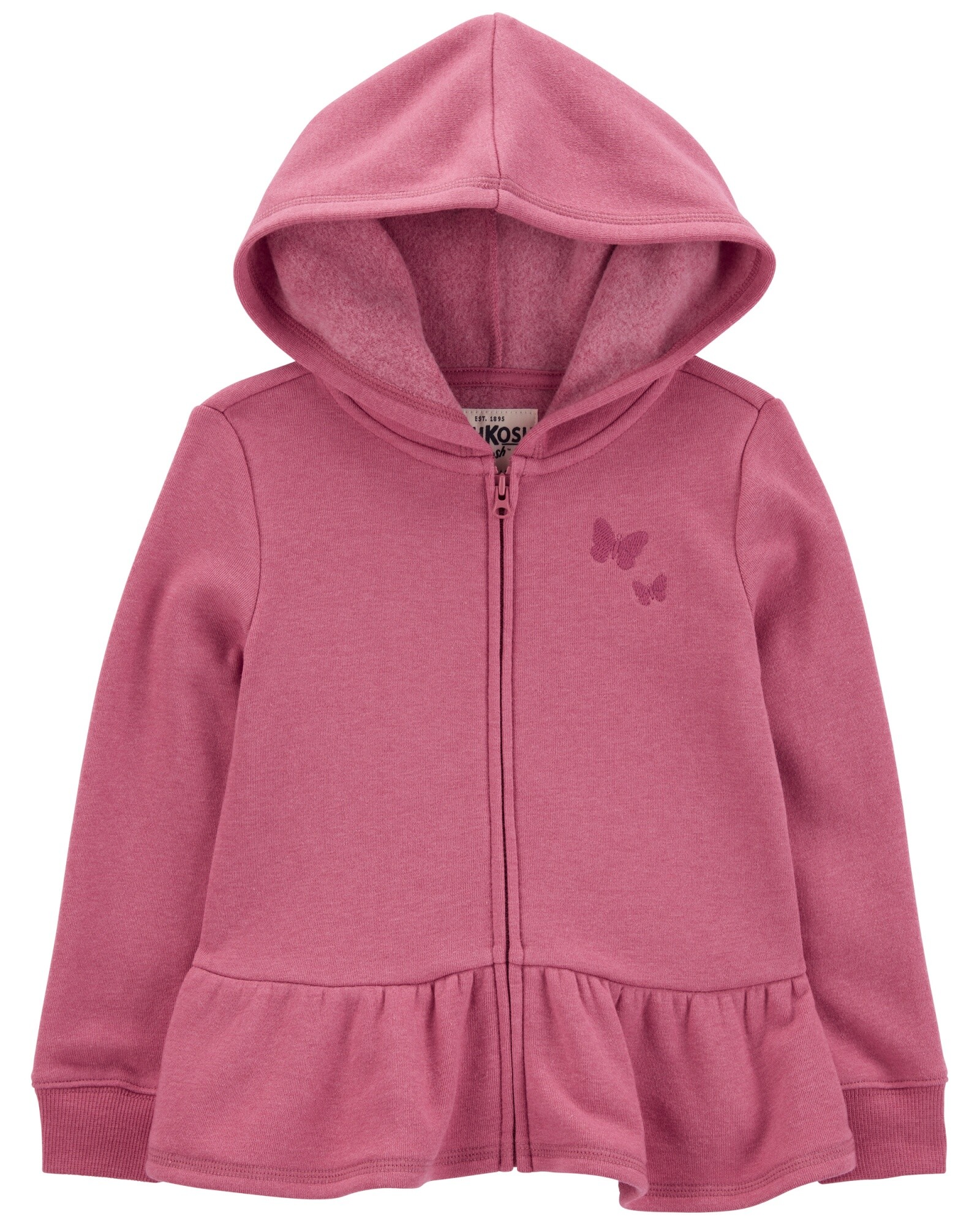 Campera de algodón con felpa, con capucha, volado y bordado Sin color