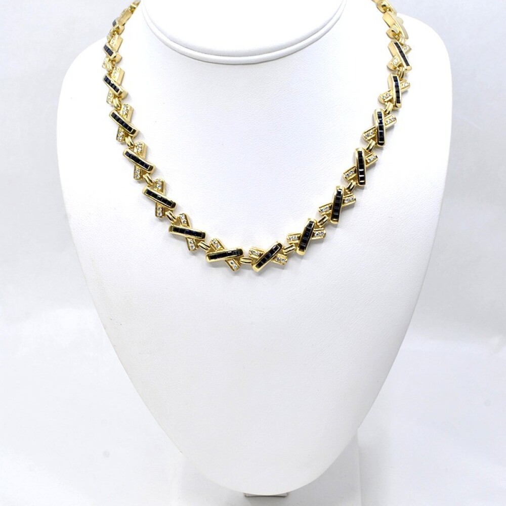 Collar En Oro 18K, Brillantes Y Zafiros Collar En Oro 18K, Brillantes Y Zafiros