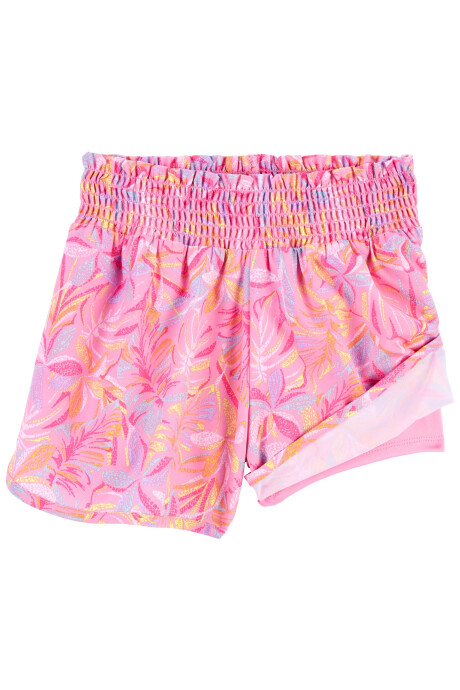 Short activo de popelina absorvente, con fruncido y diseño floral Sin color