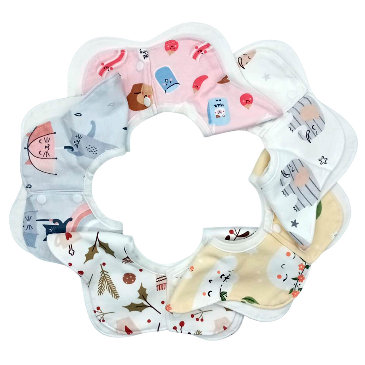 Set De Baberos Bebé Algodón X5pcs Diseños Surtidos - M4 