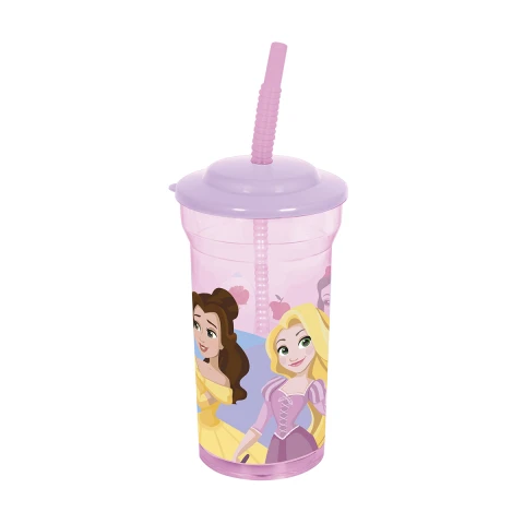 Vaso Plástico Alto con Pajita Princesas Disney 460 ml U