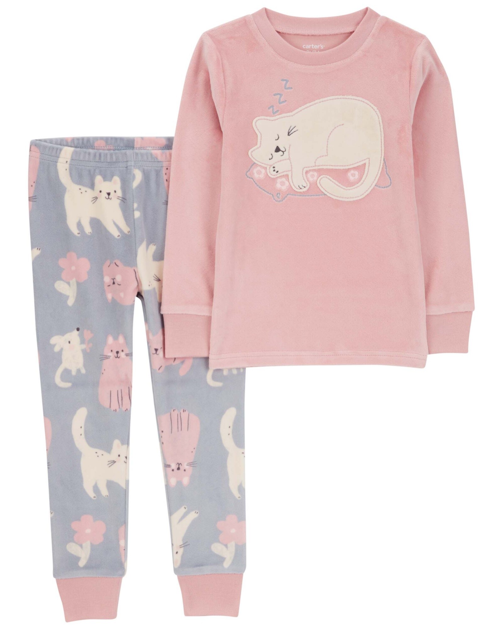Pijama dos piezas de micropolar, pantalón y remera, diseño gatitos Sin color