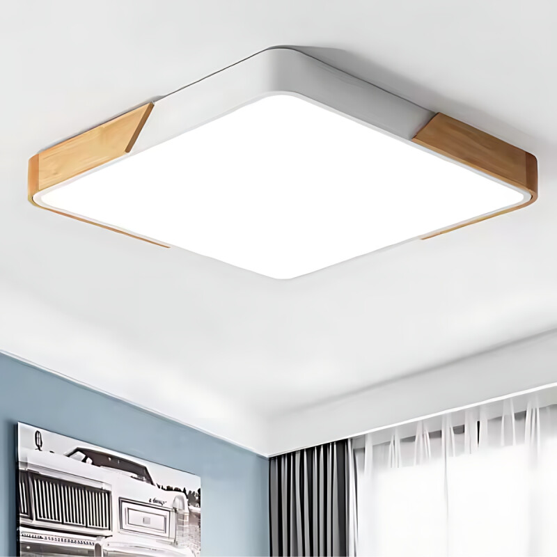 Luminaria Plafon Led Cuadrado 30cm Metal Y Madera Colores Blanco