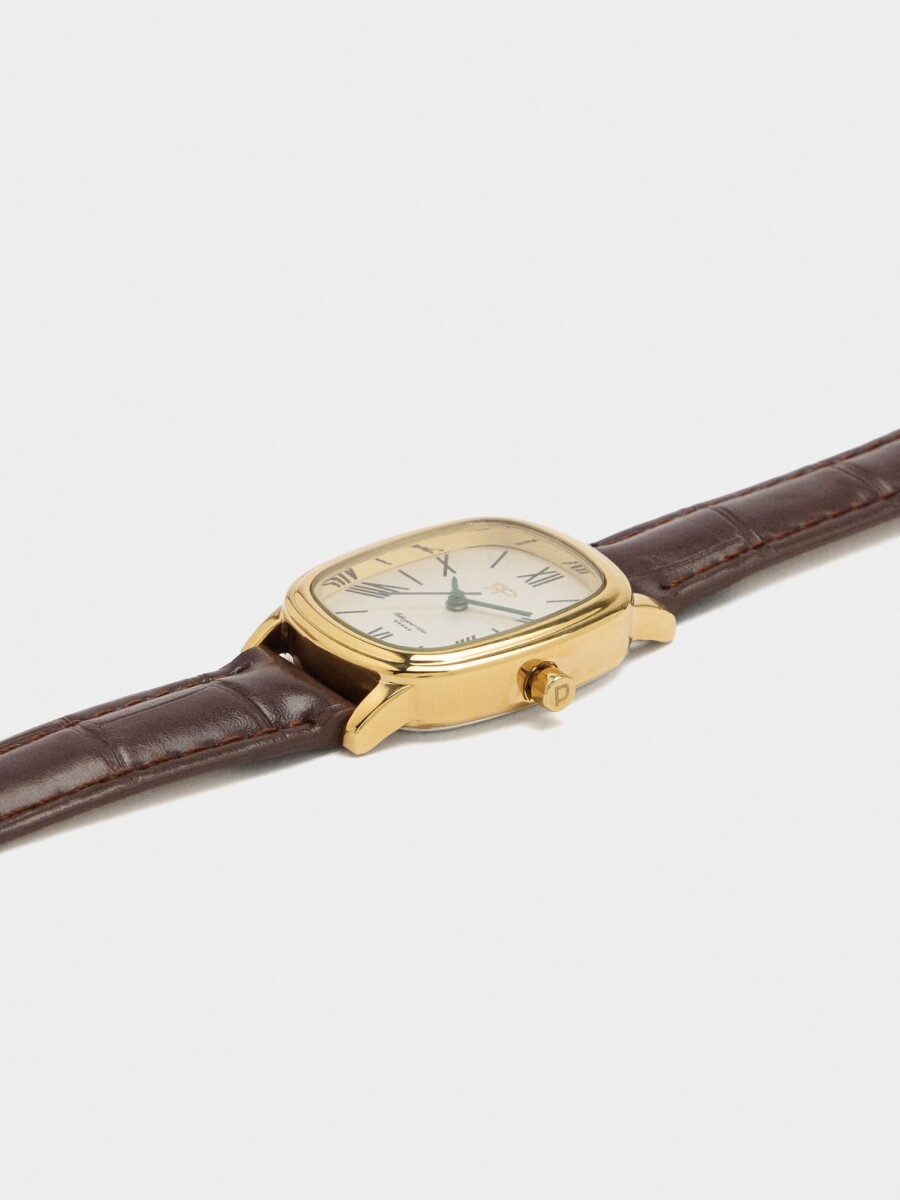 Reloj Rectangular Con Pulsera Efecto Piel marron