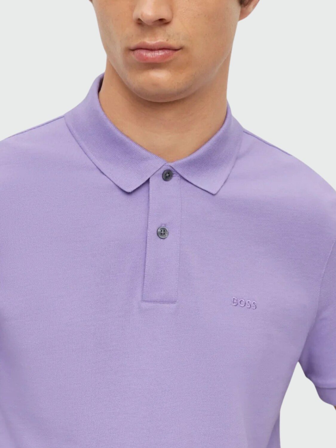 BOSS Polo de Algodón Piqué con Logo Bordado Violeta