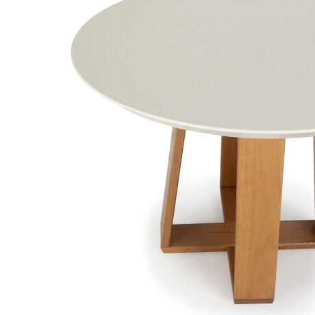 Mesa de Comedor Wood - Redonda con Vidrio - 120 Off White y Natural