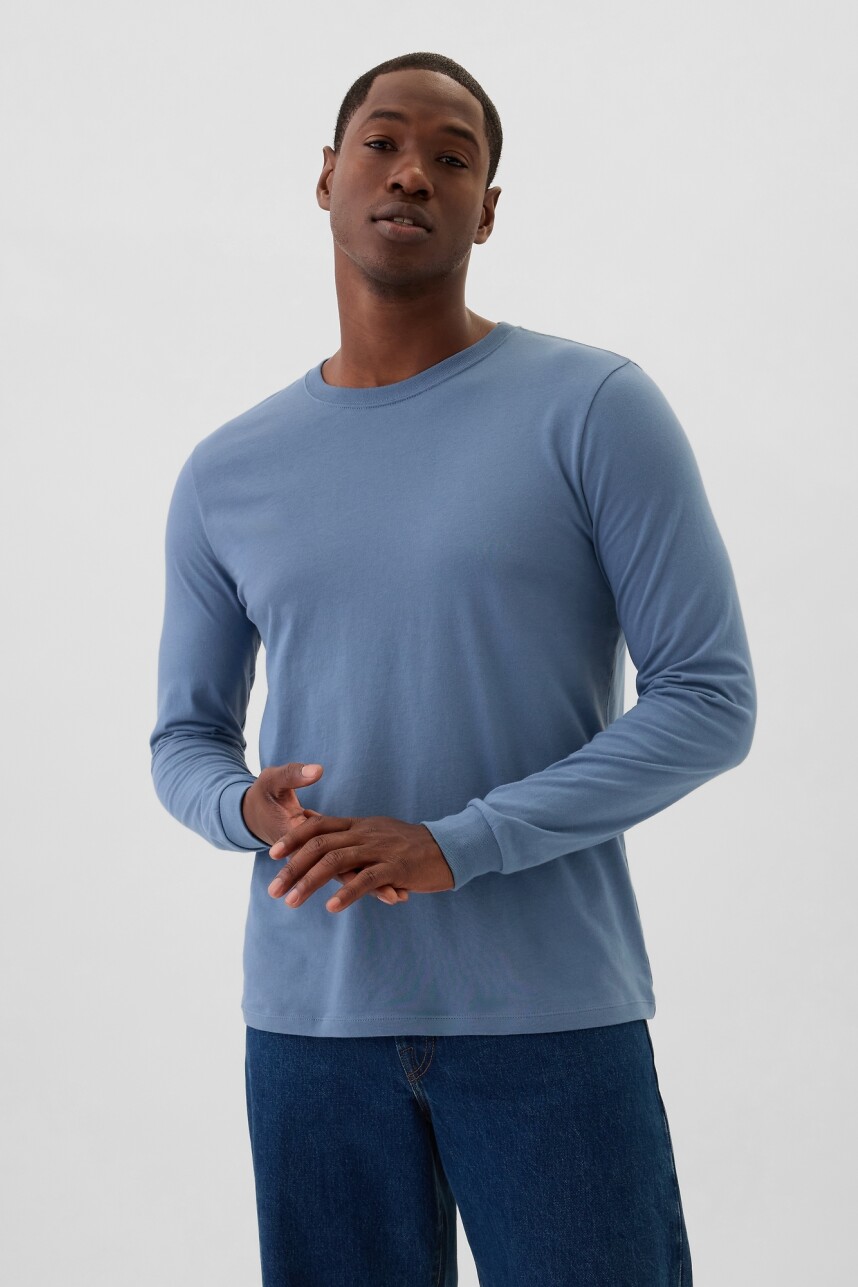 Remera Basica Cuello Redondo Manga Larga Hombre Bainbridge Blue