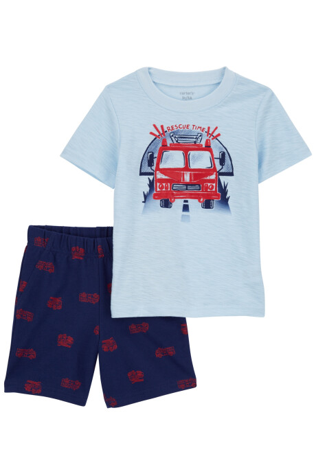 Set dos piezas de algodón, short y remera diseño bomberos Sin color